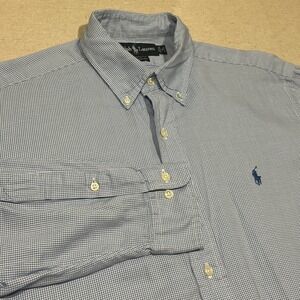Ralph Lauren Yarmouth Mens Button Down Shirt Blue Houndstooth Cotton 15 32/33